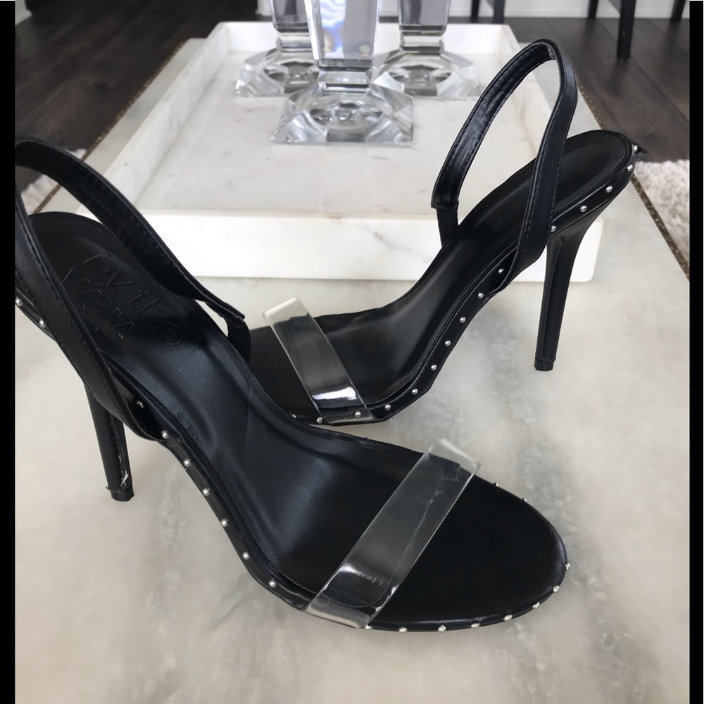 Stud Stiletto Clear Strap Black Heel NEW
